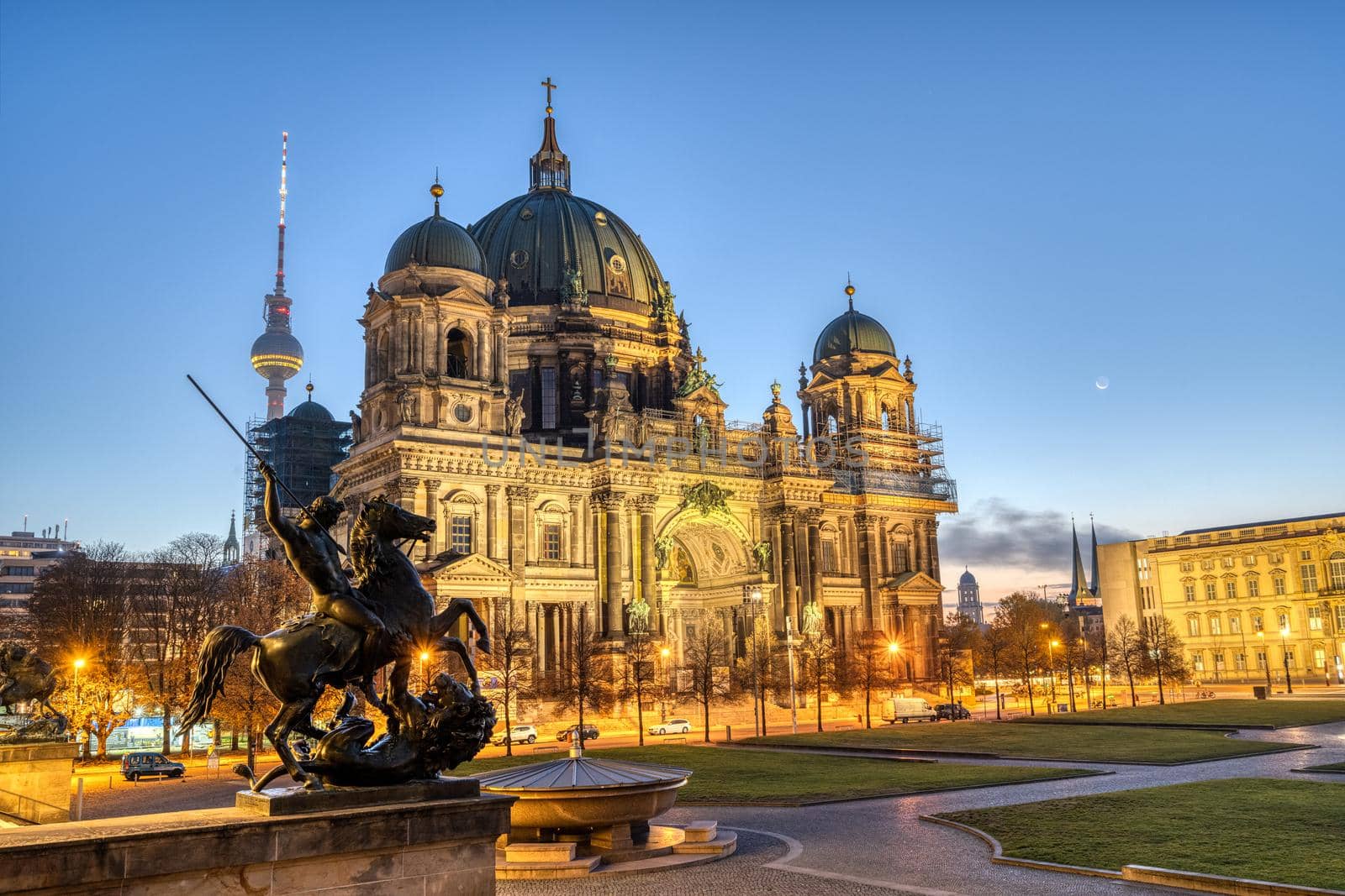 The Berlin Cathedral before sunrise with the famous TV Tower in the back