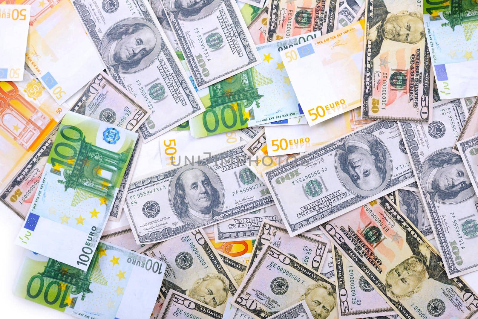 business money background with us dollars and european euro