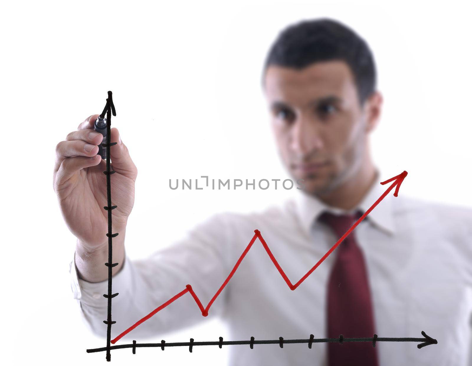 business man draw success line chart   isolated on white background  in studio