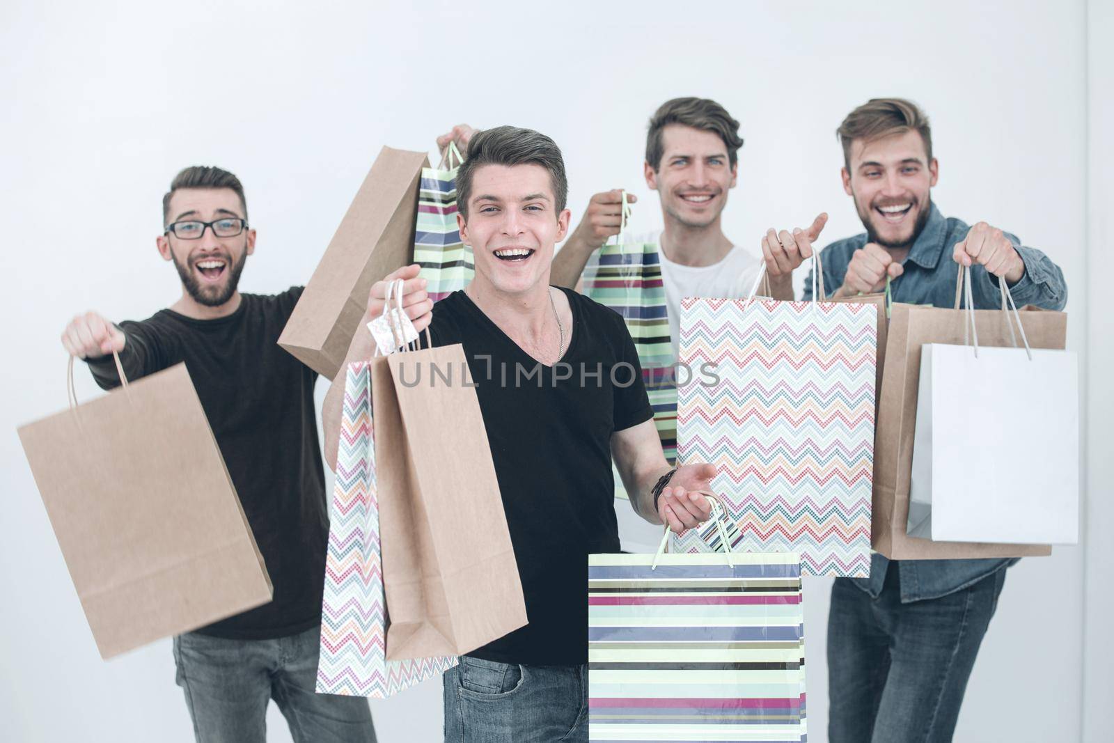 people with packages. Seasonal sales for purchases.