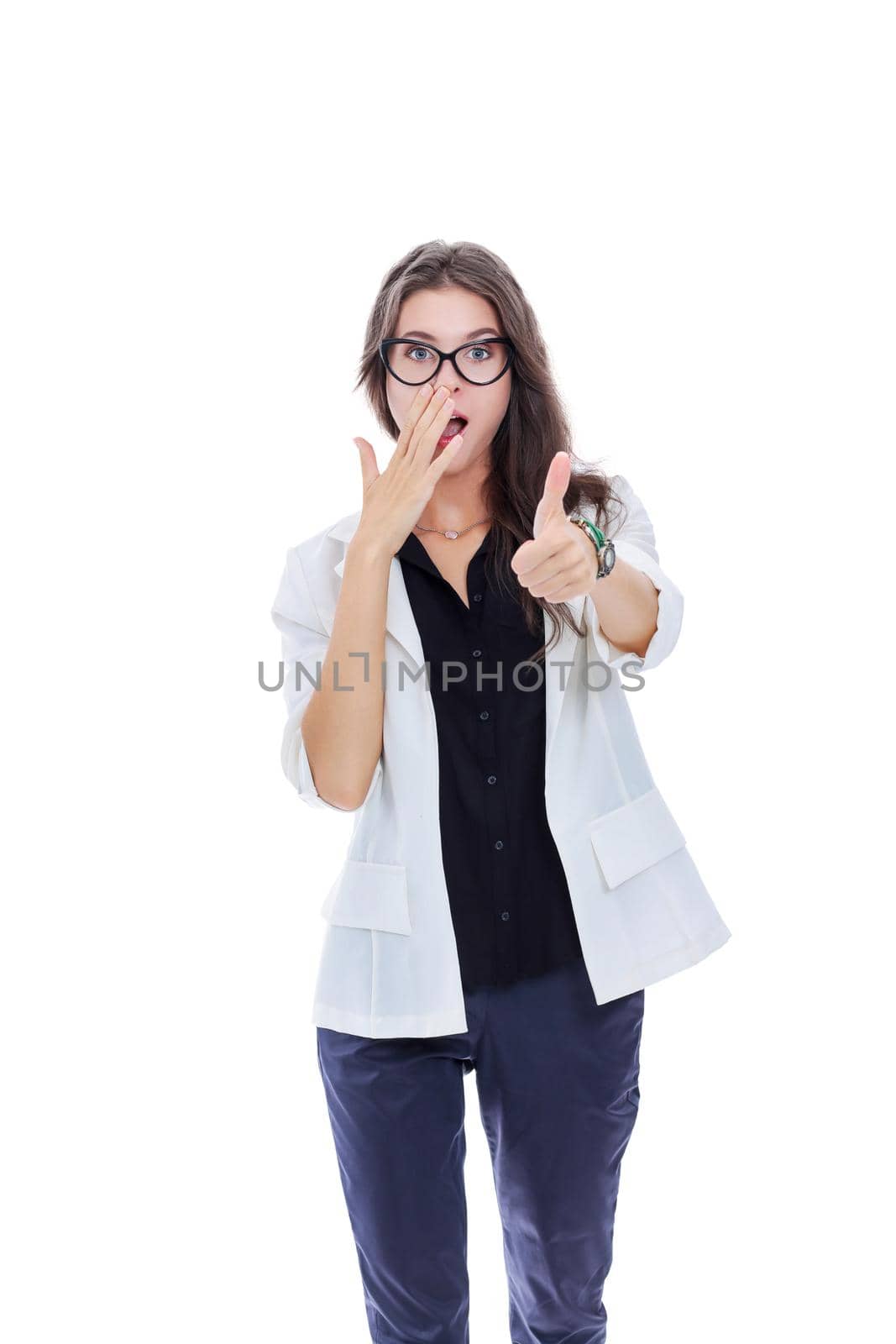 Young woman standing, isolated on white background. Young woman.