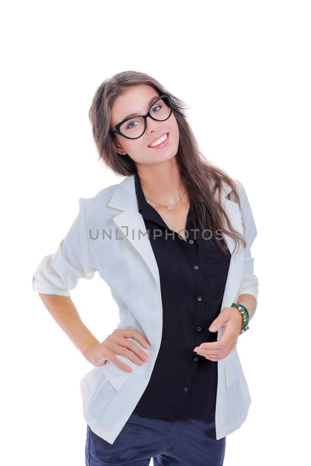 Young woman standing, isolated on white background. Young woman by lenetstan