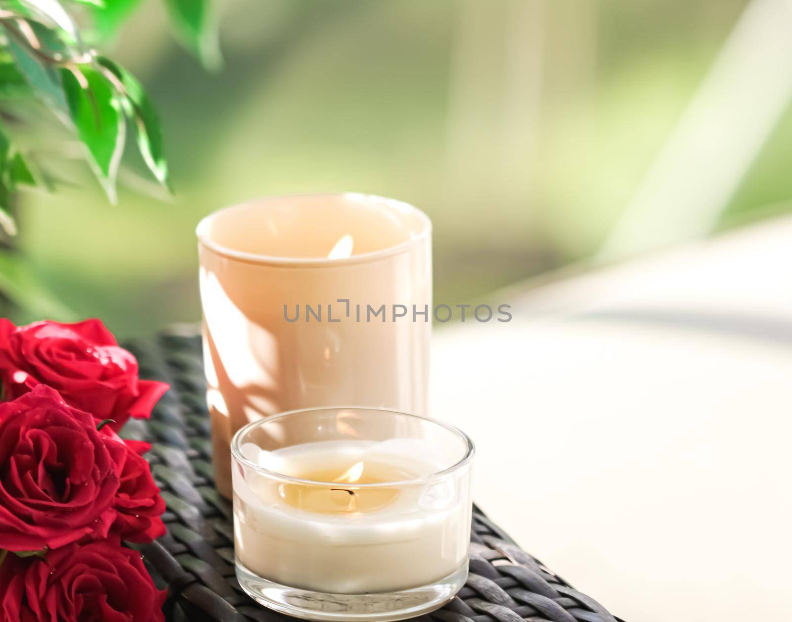 Scented candles collection as luxury spa background and bathroom home decor, organic aroma candle for aromatherapy and relaxed atmosphere, beauty and wellness.