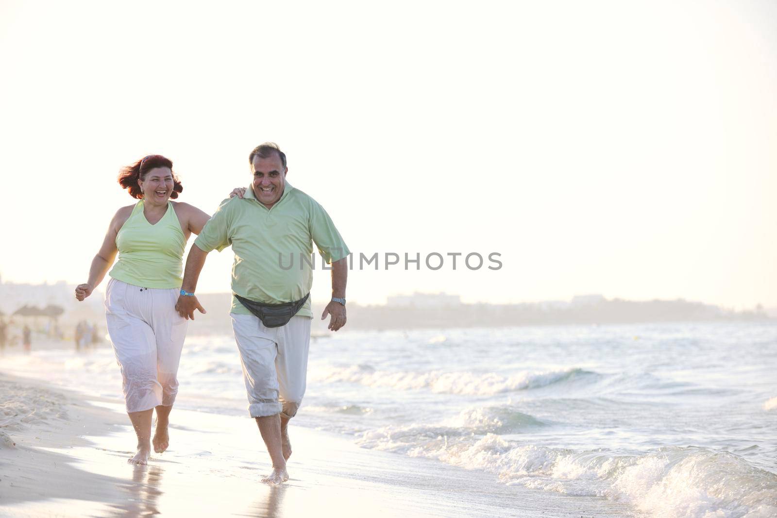 happy seniors couple  on beach by dotshock