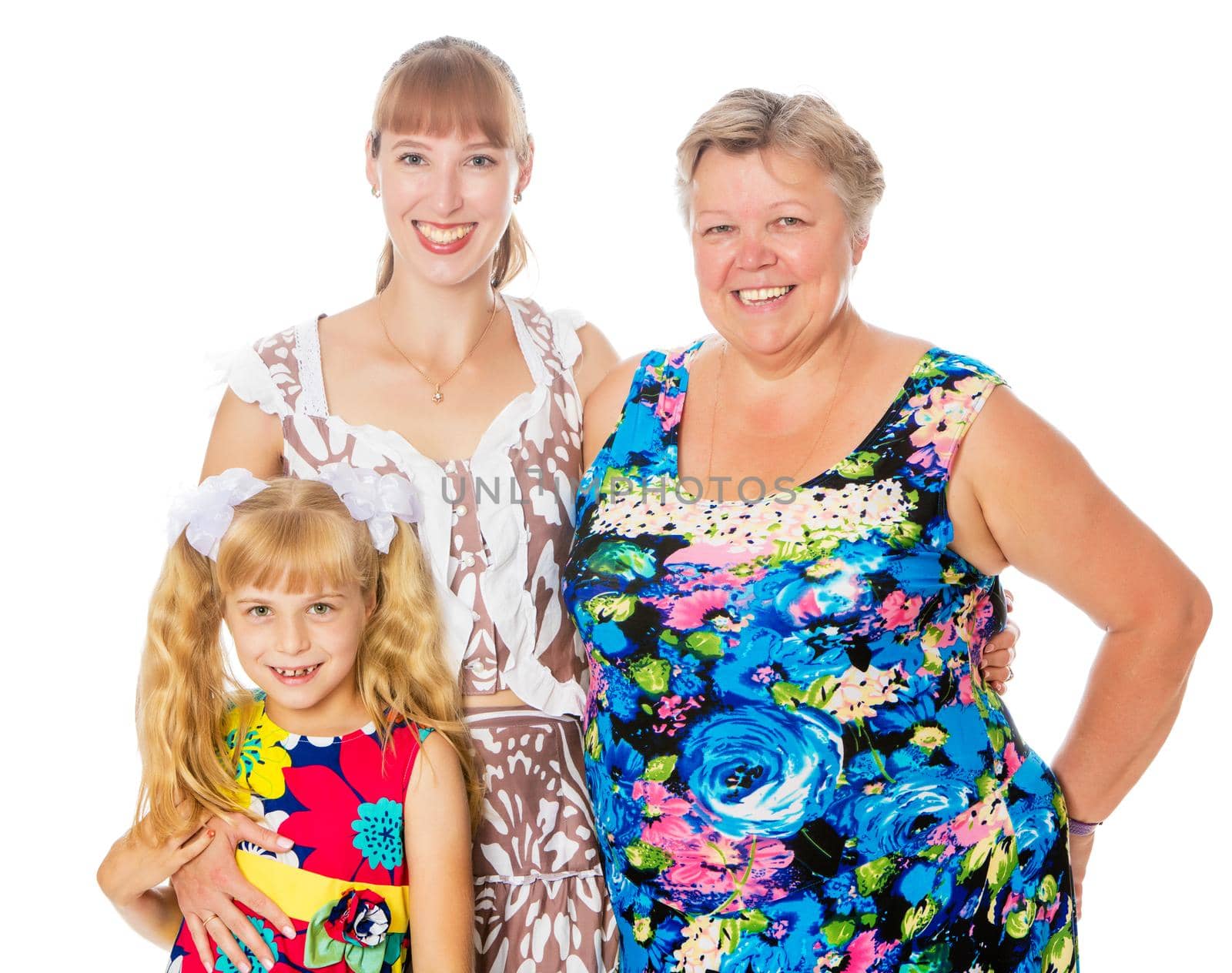 Closeup of a happy grandmother with her daughter and beloved granddaughter-Isolated on white background