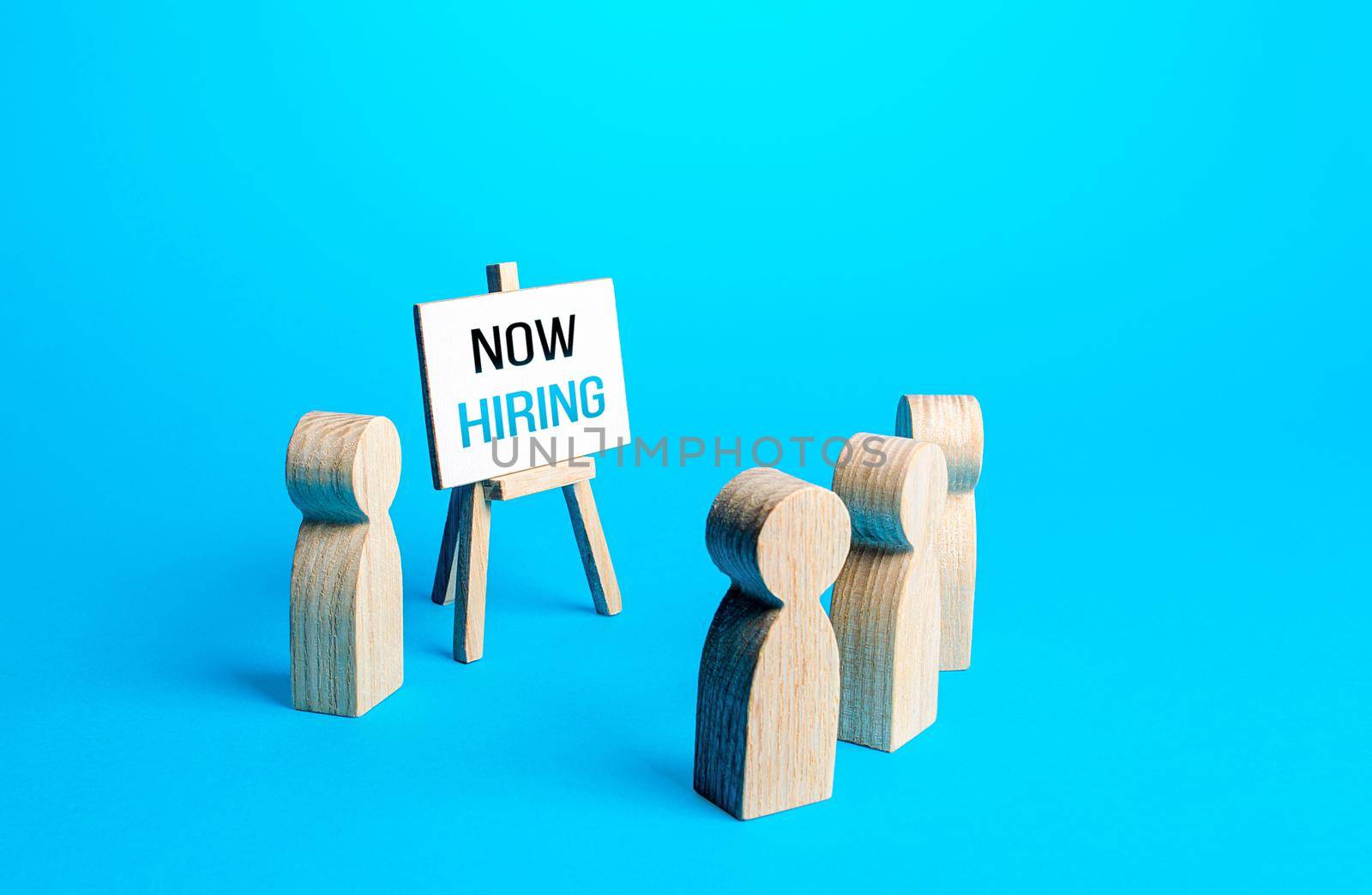 People and easel with a call Now hiring. Recruitment new employee workers. Search for specialists and professionals. Headhunter hr. Selection of candidates for open vacancies. Staff job interview. by iLixe48