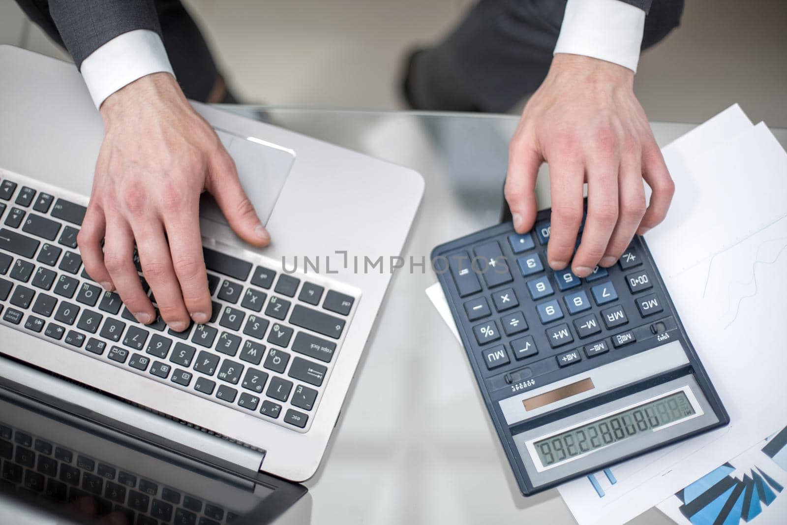 close up.businessman checking financial data.accounting and technology