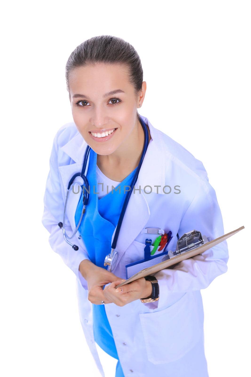 Female doctor with clipboard. Woman doctor.