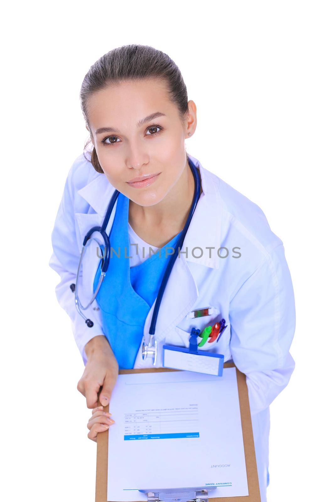 Female doctor with clipboard. Woman doctor.