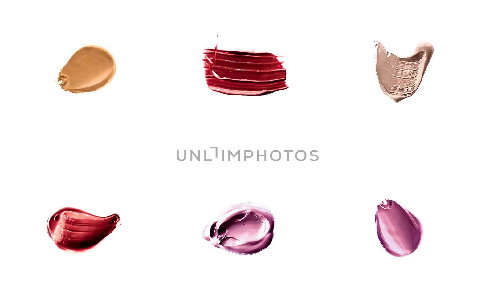 Set of art brush strokes or cosmetic makeup samples isolated on white background by Anneleven