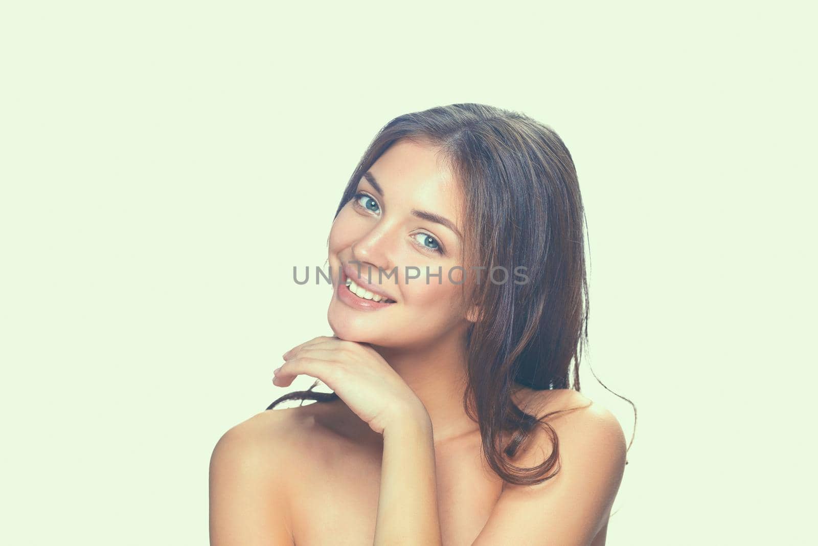 Portrait of beautiful young woman face. Isolated on white background by lenetstan