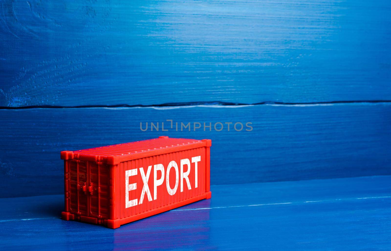 Red cargo ship container with word Export. Sale of goods to foreign markets, commercial globalization and global business. International trade, transportation, logistics. Economic processes by iLixe48