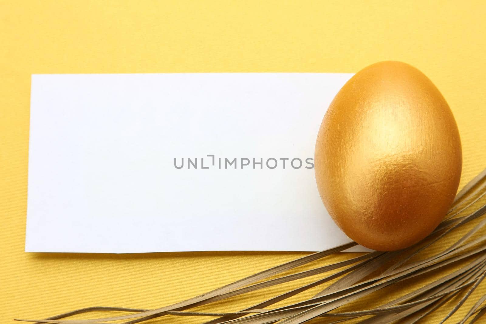 Golden egg on yellow background.