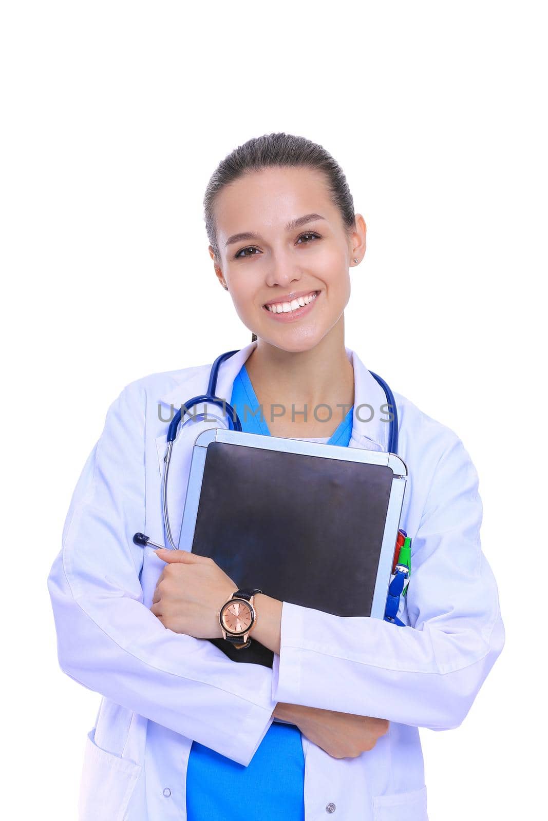 Beautiful young female with tablet computer. Woman doctors by lenetstan