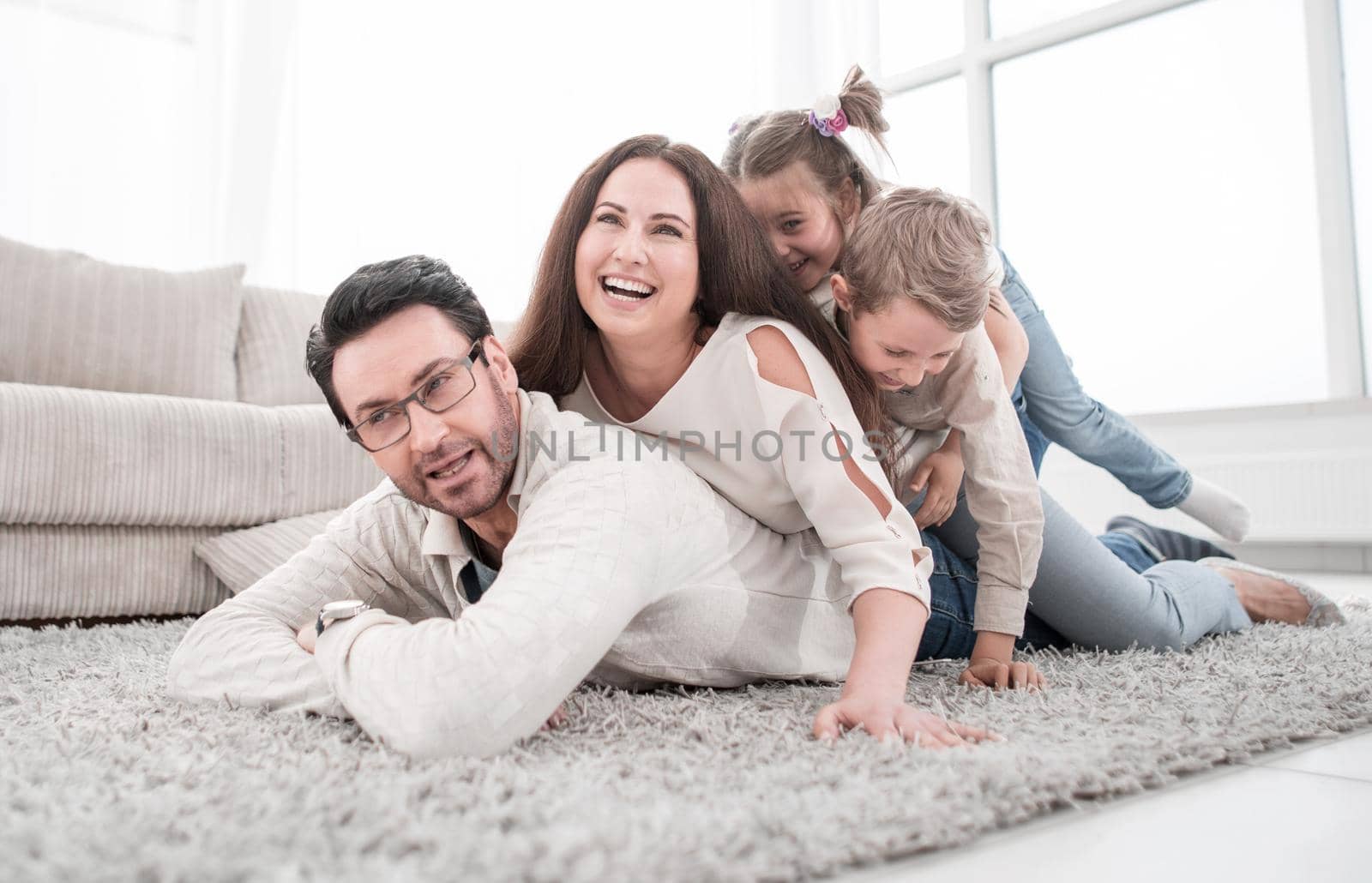 Happy family at home spending time together.photo with copy space