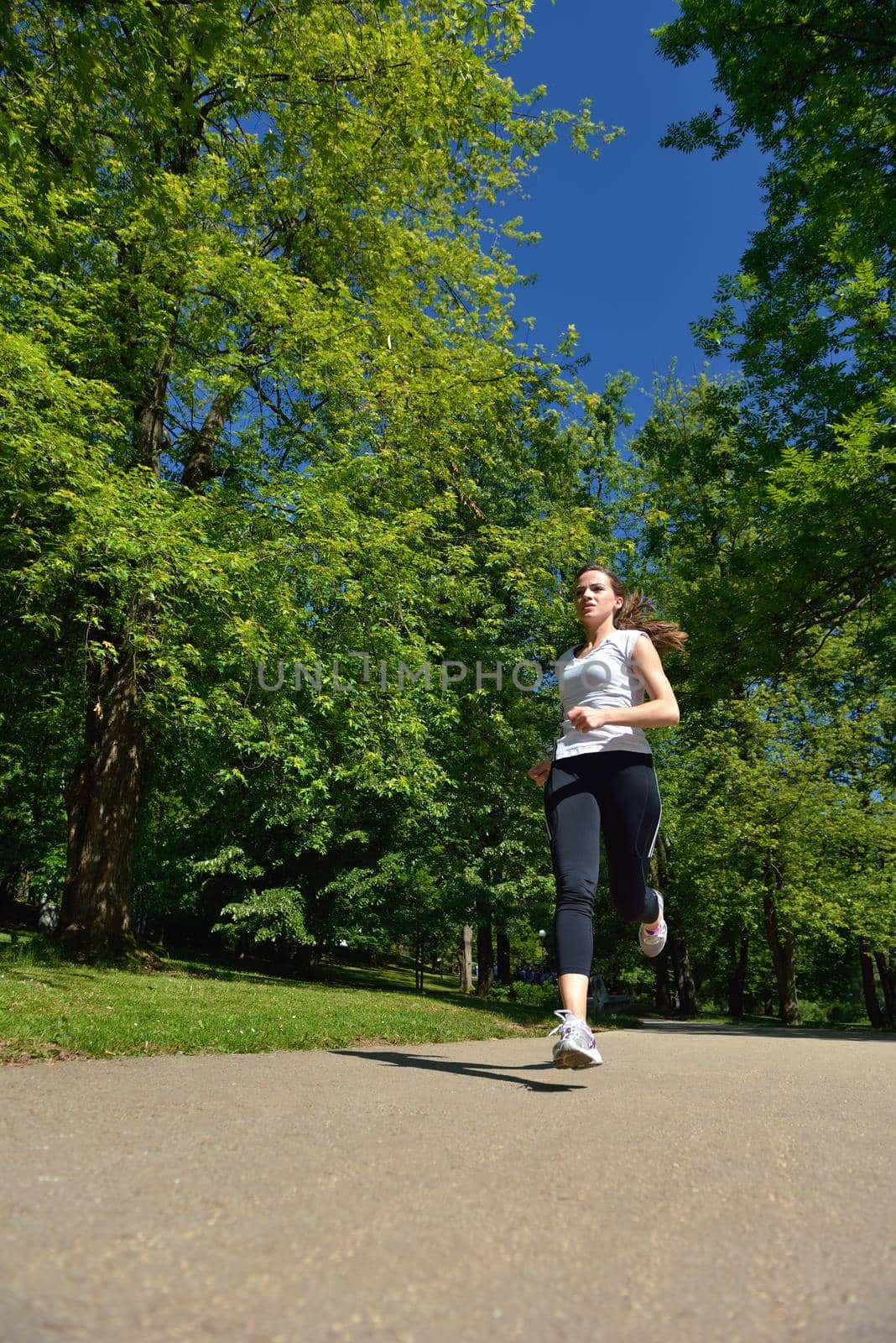 Young beautiful  woman jogging at morning in park by dotshock