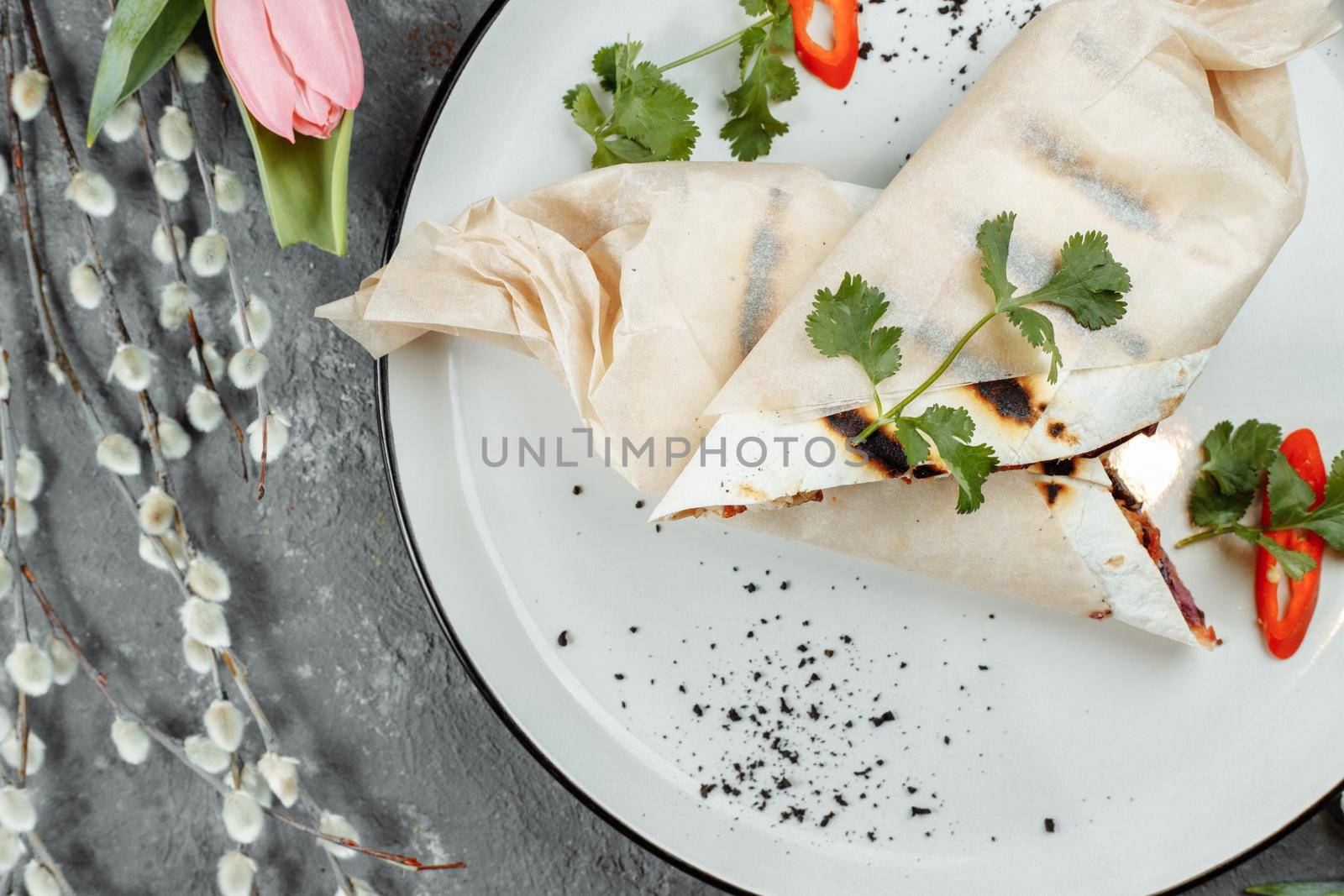 Shawarma sandwich gyro fresh roll of lavash chicken beef shawarma falafel RecipeTin Eatsfilled with grilled meat, mushrooms, cheese. Traditional Middle Eastern snack by UcheaD