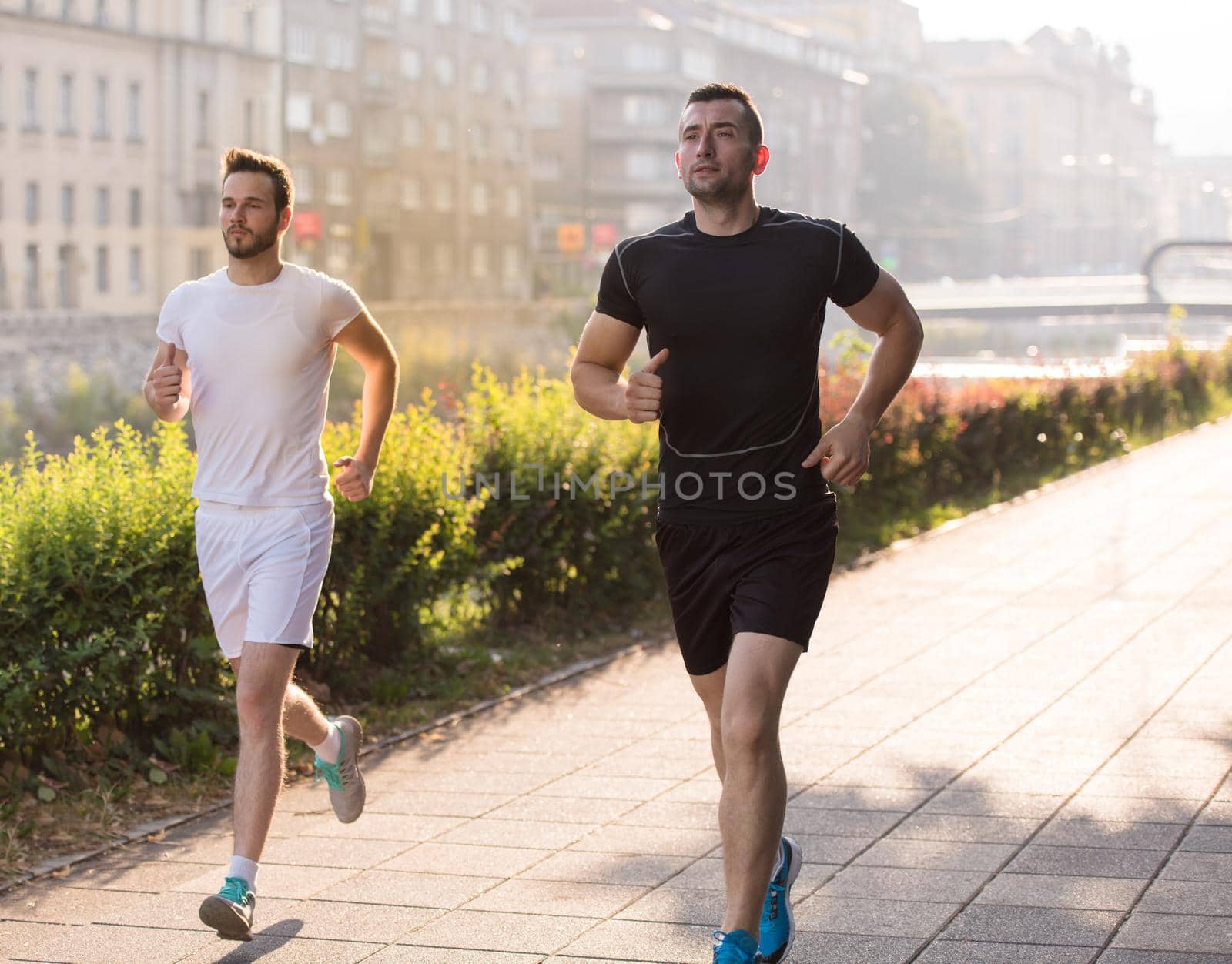 group of young people jogging in the city by dotshock