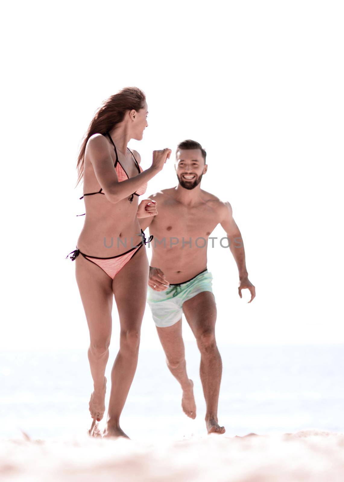 Summer holidays, couple having fun on paradise beach.
