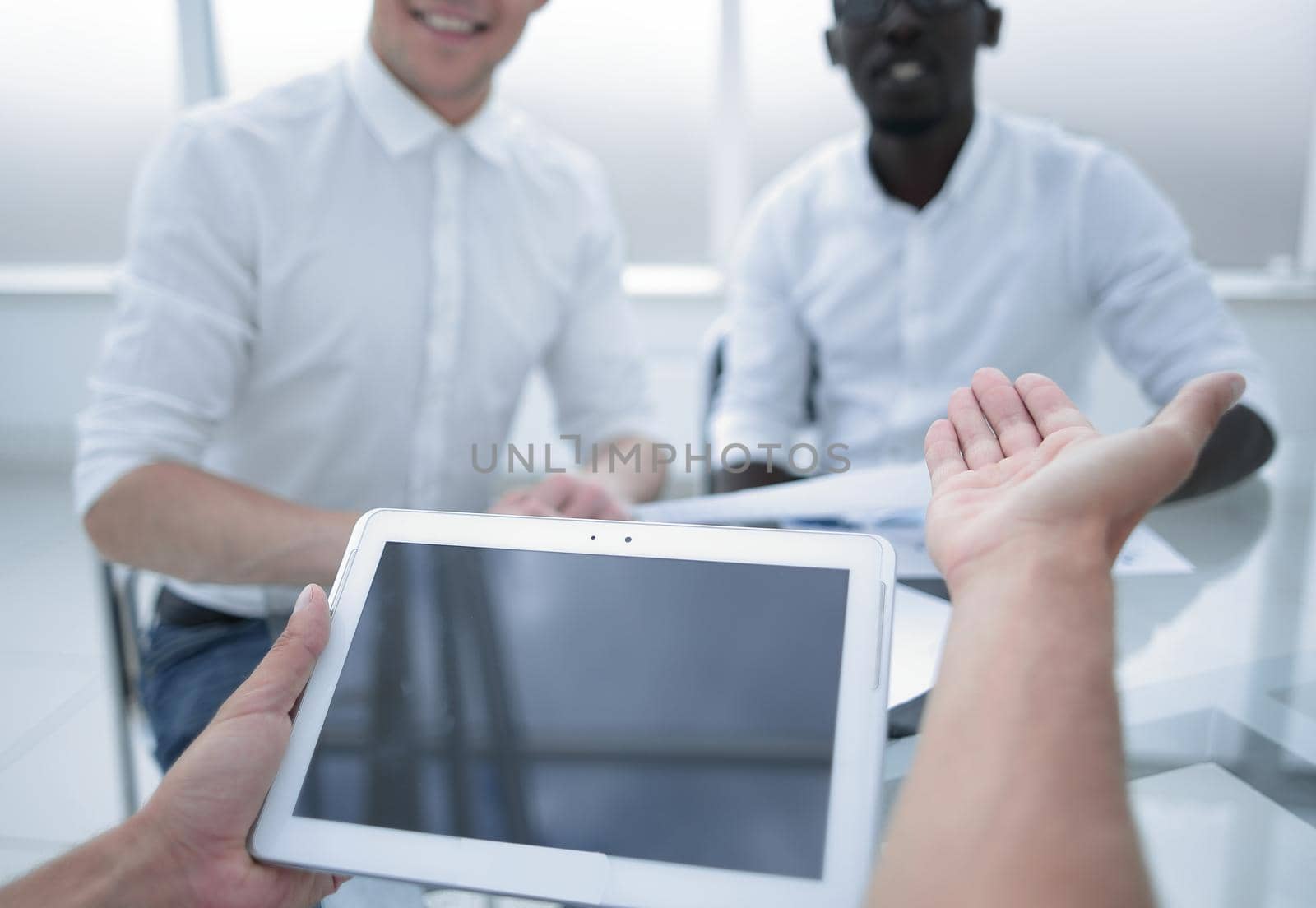 close up.business team using a digital tablet in the office.people and technology .