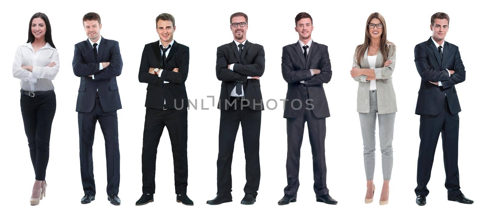 group of successful business people standing in a row. isolated on white