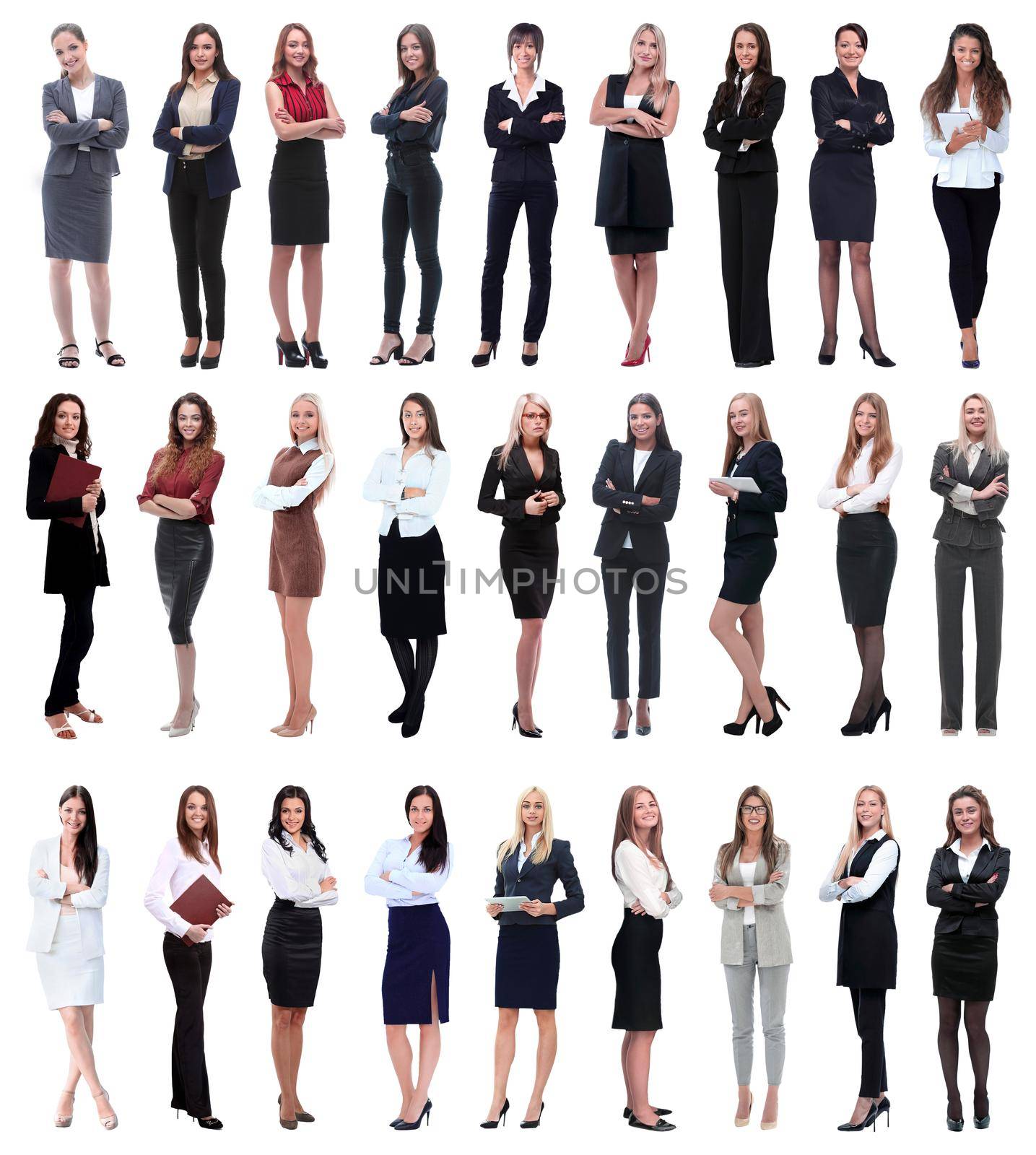 collage of successful modern businesswoman. isolated on white background