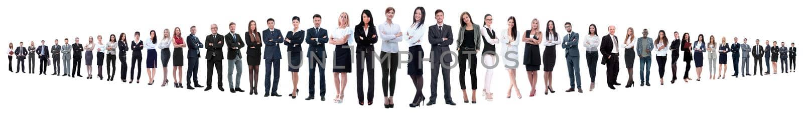 leader and professional business team standing together.isolated on white background.