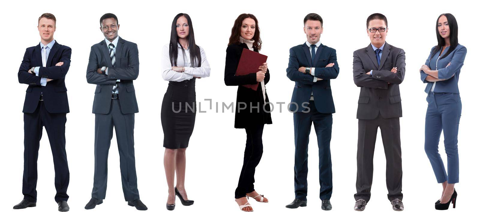 collage of a variety of business people standing in a row. isolated on white background .