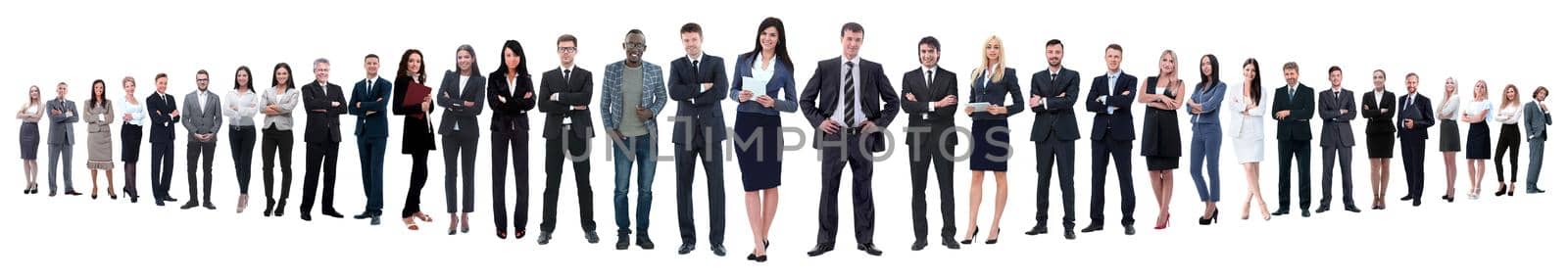 panoramic photo of a group of confident business people.isolated on white background.