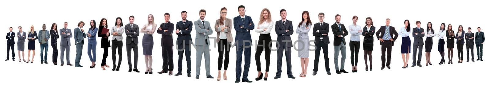 panoramic photo of a group of confident business people.isolated on white background.