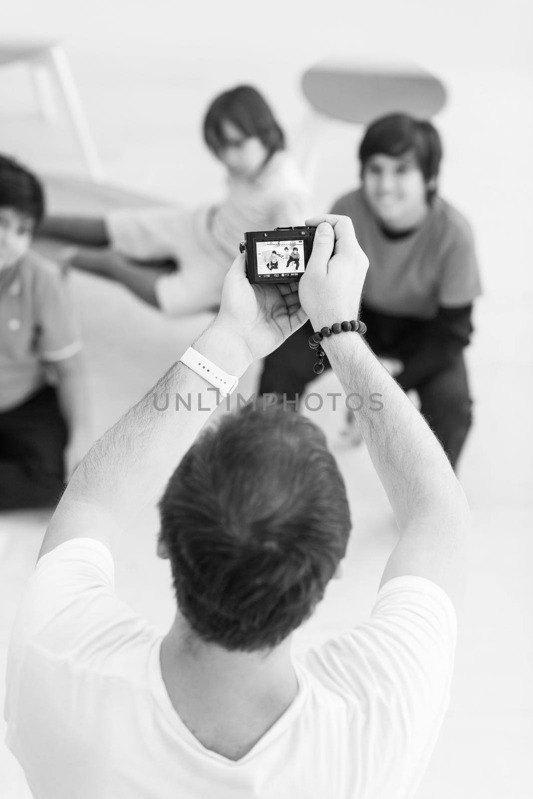 Photoshooting with kids models at studio as new modern home