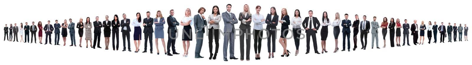 leader and professional business team standing together.isolated on white background.