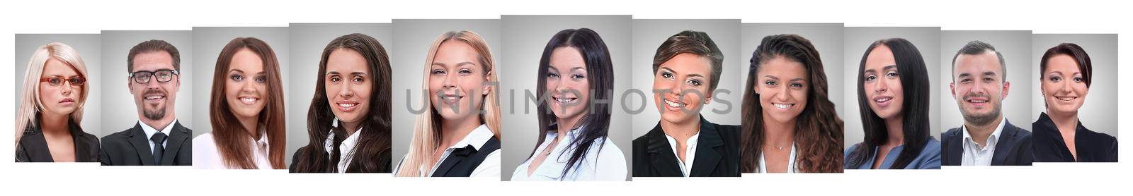 panoramic collage of portraits of successful business people. business concept