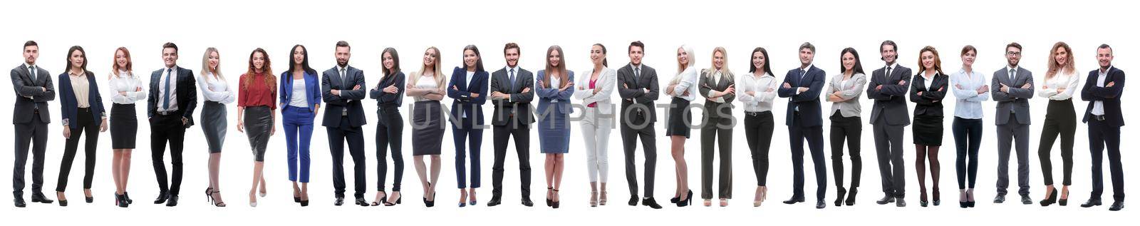 panoramic photo of a big business team standing together. isolated on white background.