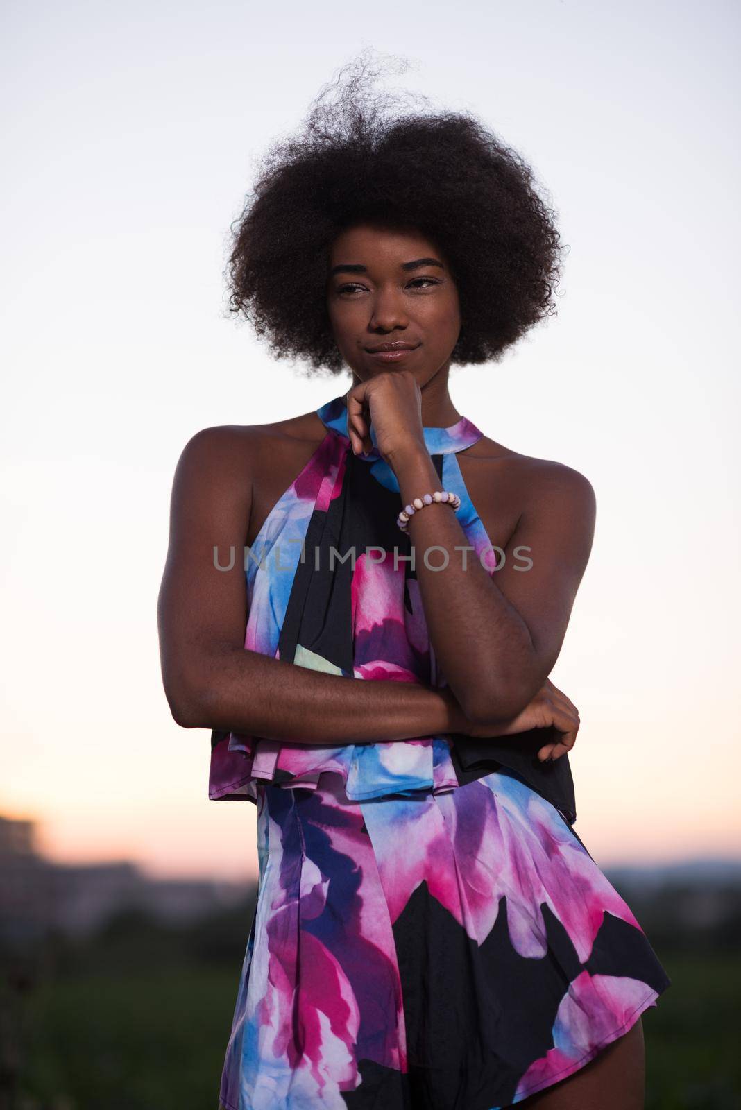 portrait of a young African-American woman in a summer dress by dotshock