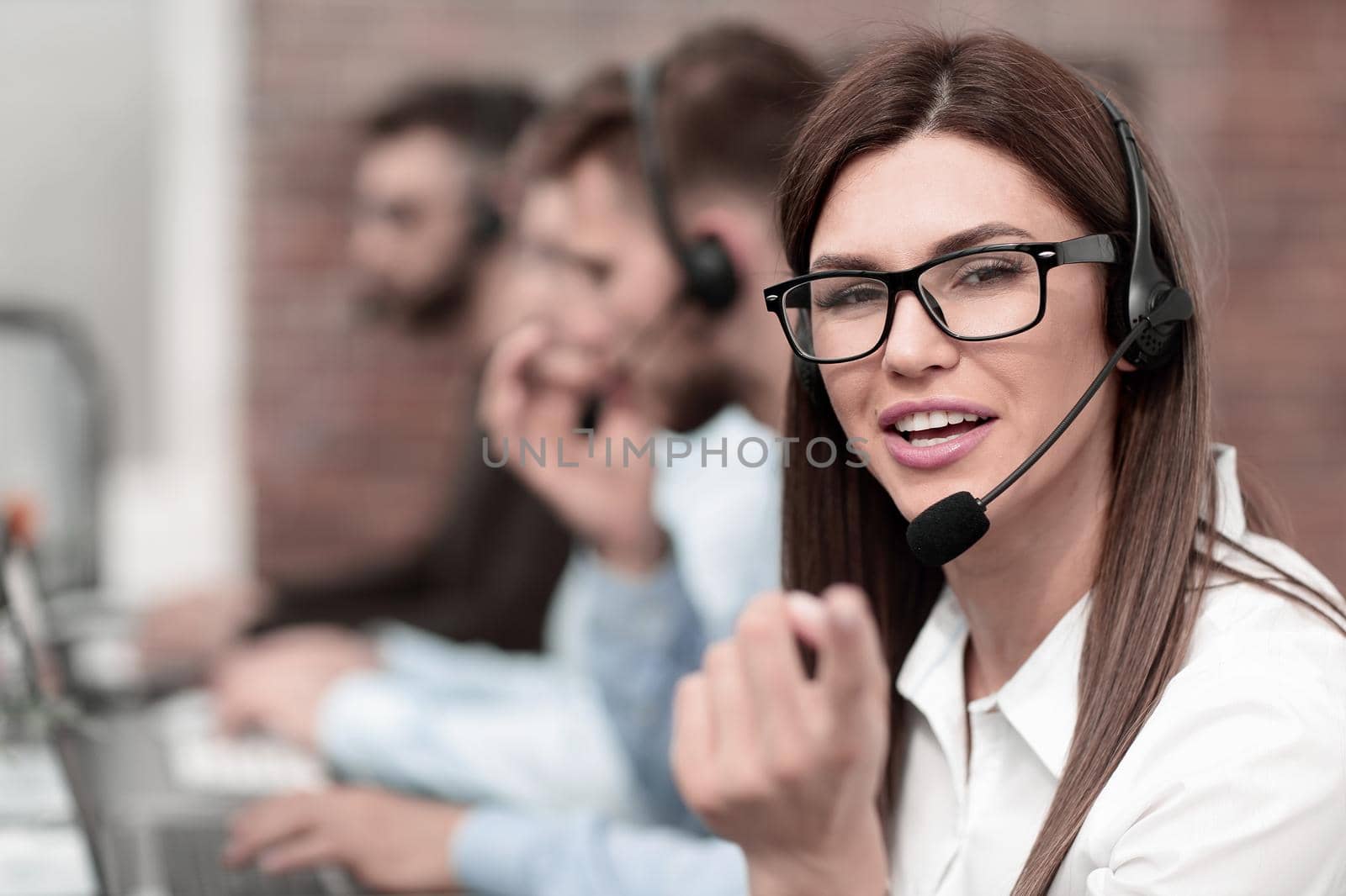 female call center operator pointing at you by asdf