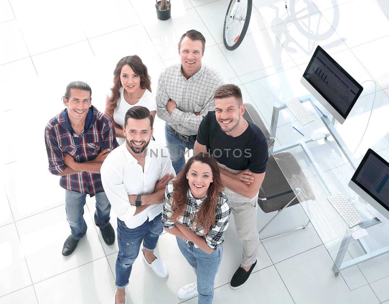 business team standing near the desktop by asdf