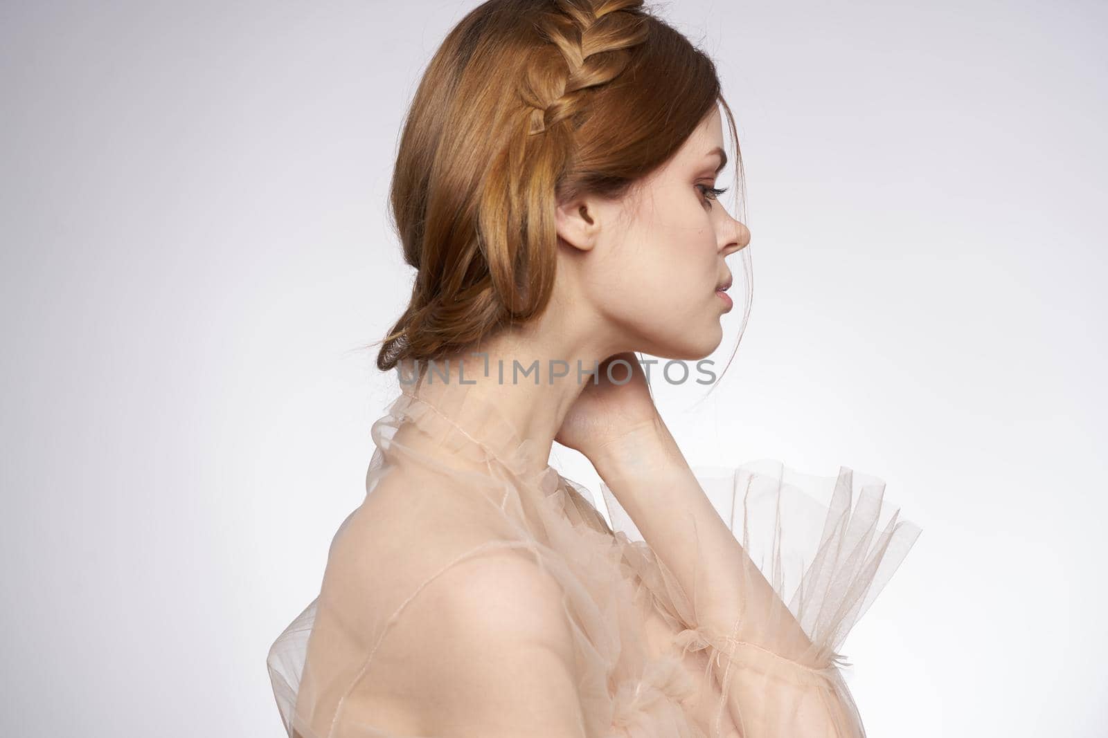 pretty woman hairstyle fun posing cosmetics fashion light background by Vichizh