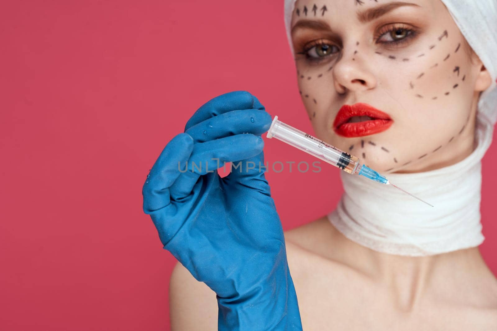 a person Red lips plastic surgery operation bare shoulders studio lifestyle. High quality photo