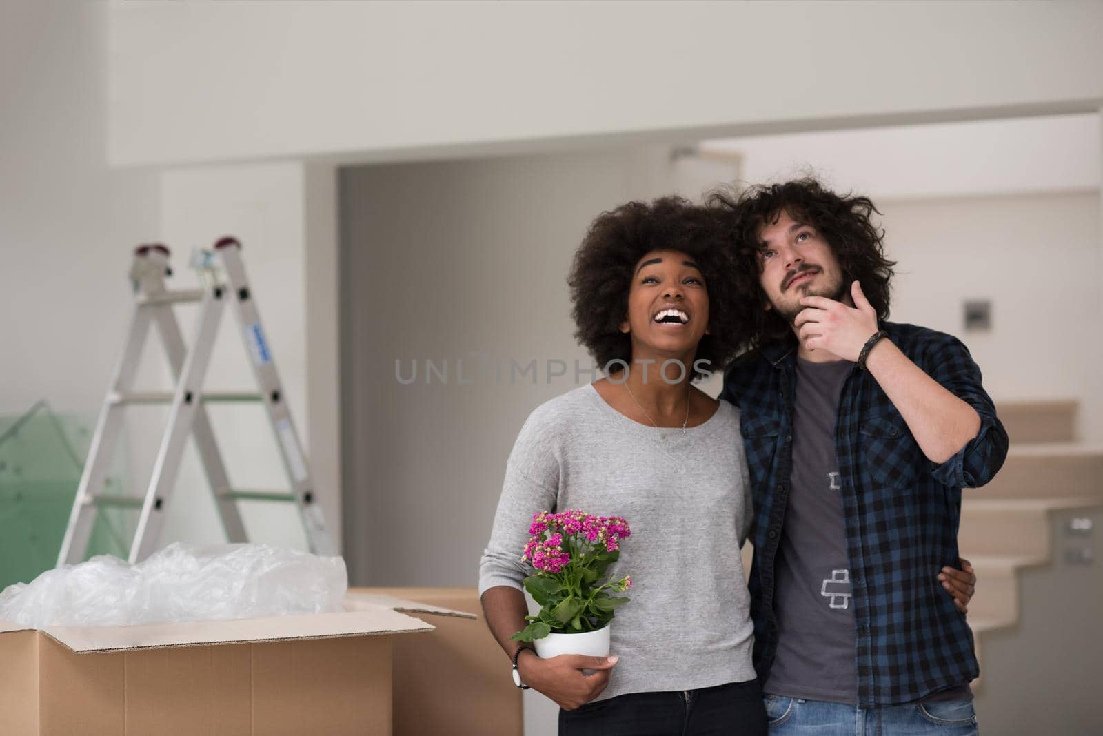 multiethnic couple moving into a new home by dotshock