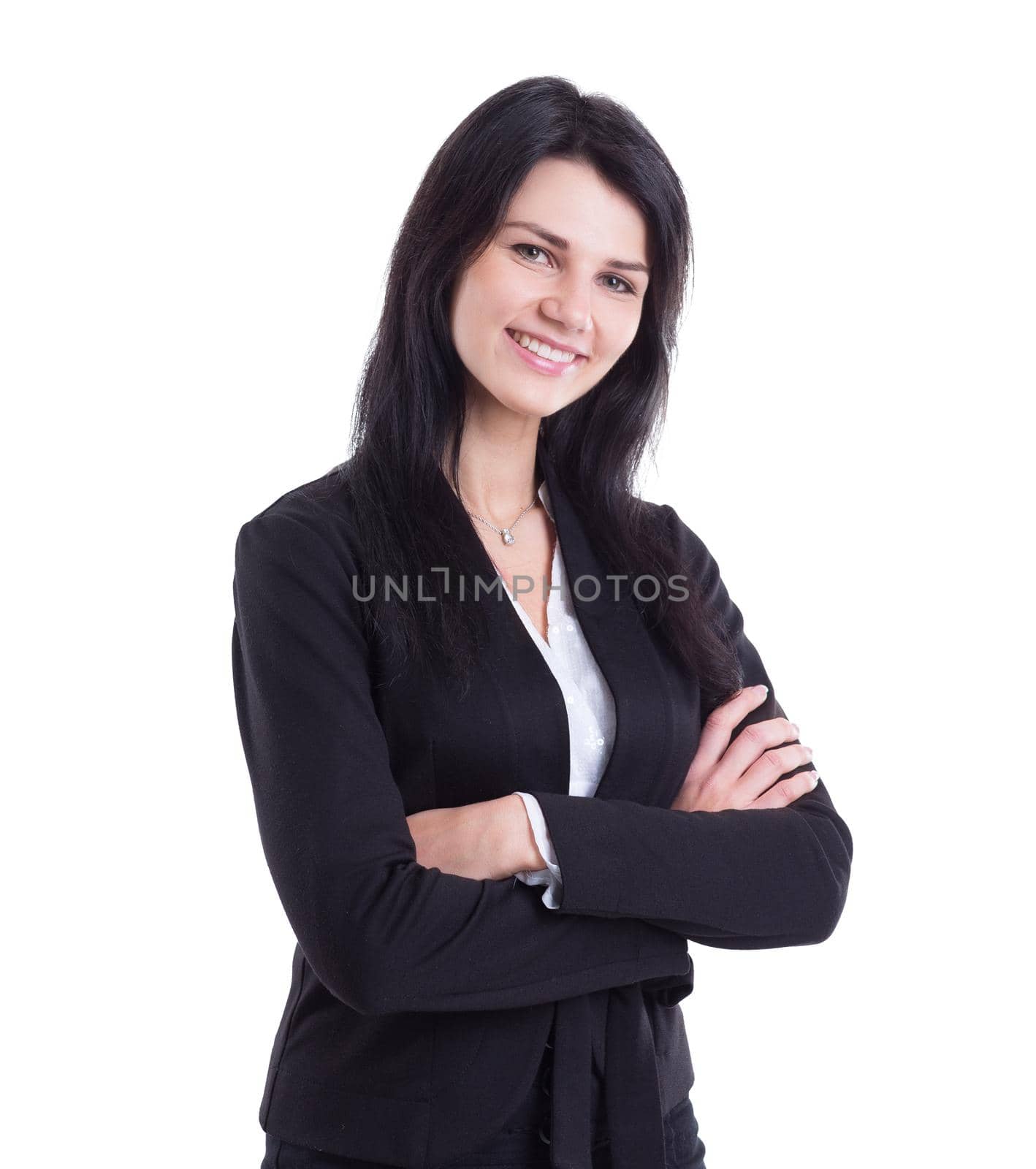 in full growth.confident young business woman. isolated on white background