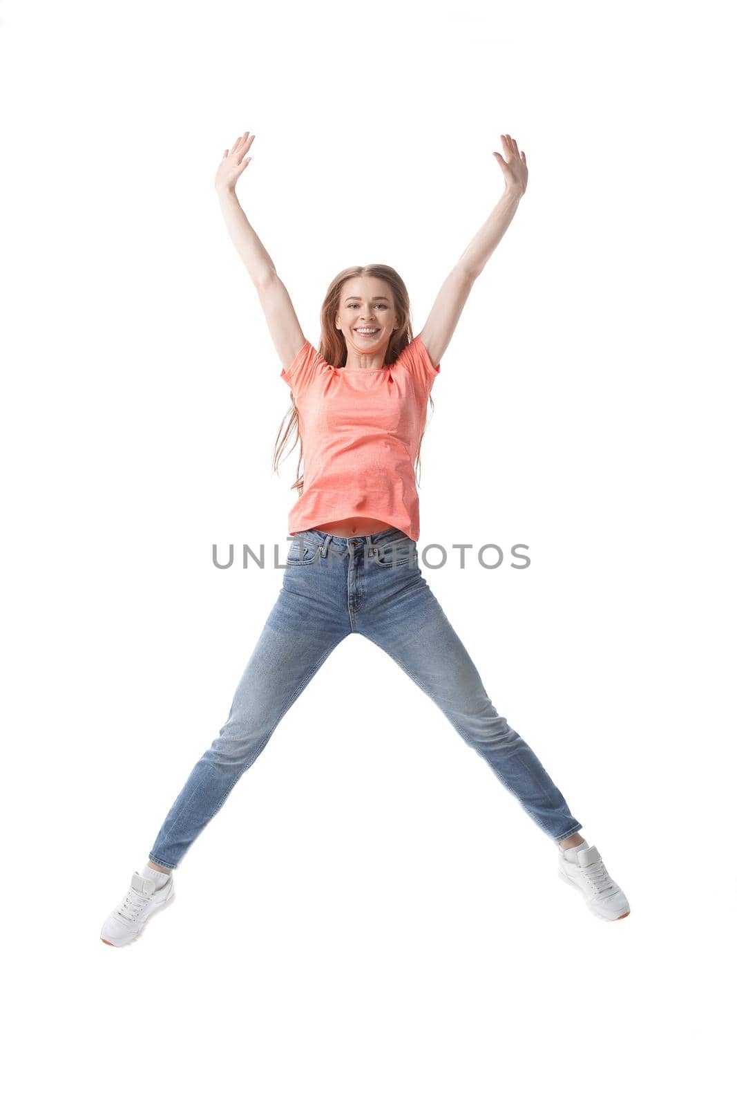 portrait of happy girl student.isolated on white background.