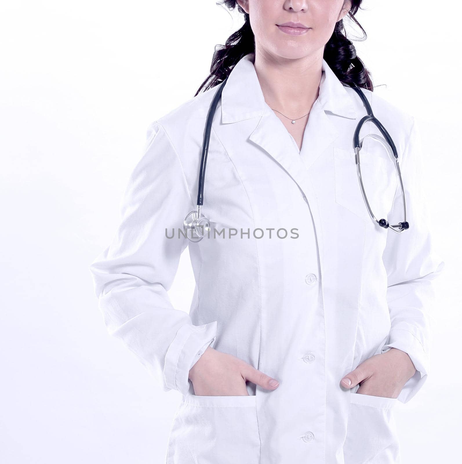 herapist with a stethoscope. isolated on white