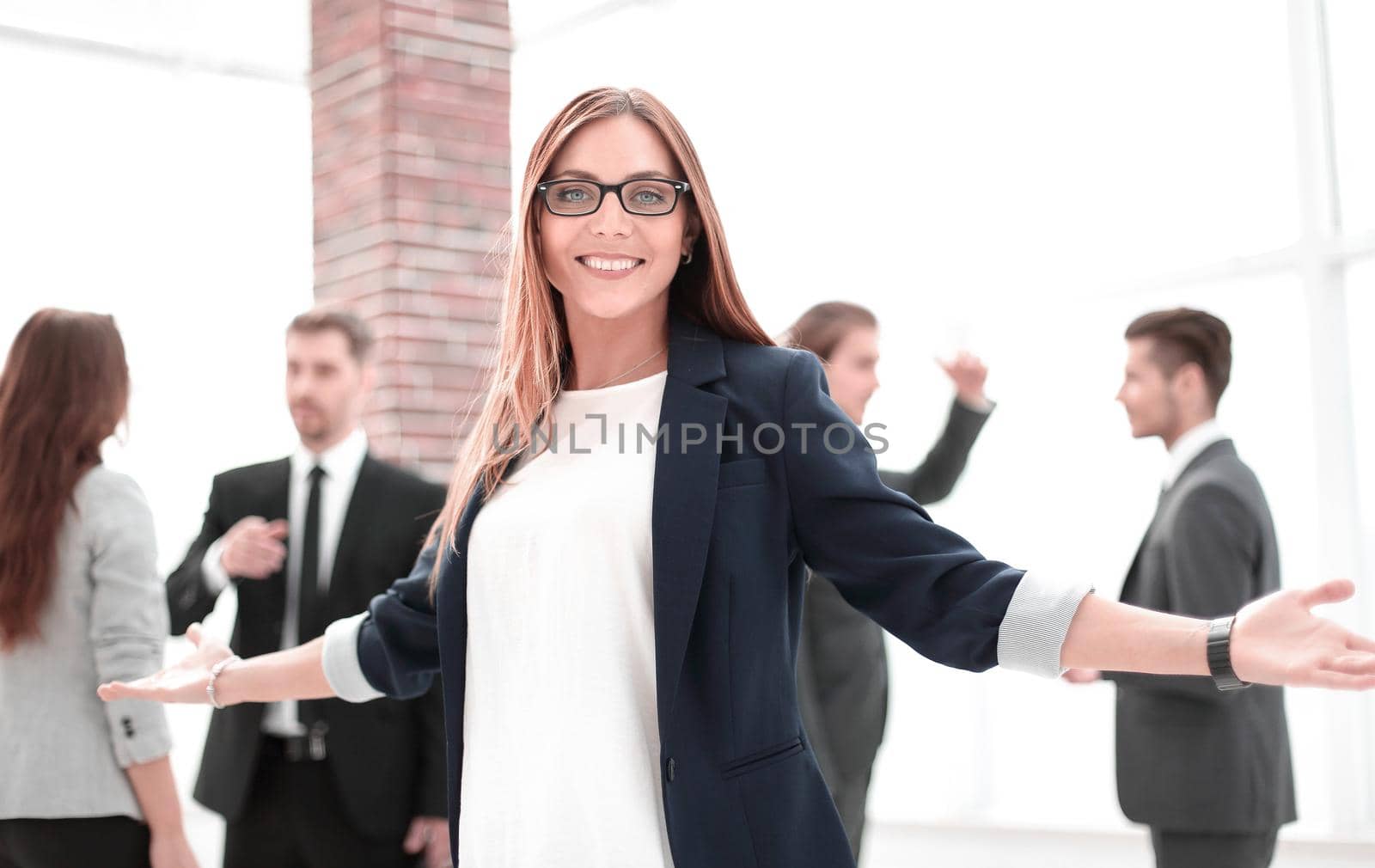 greeting gesture business woman smiling by asdf