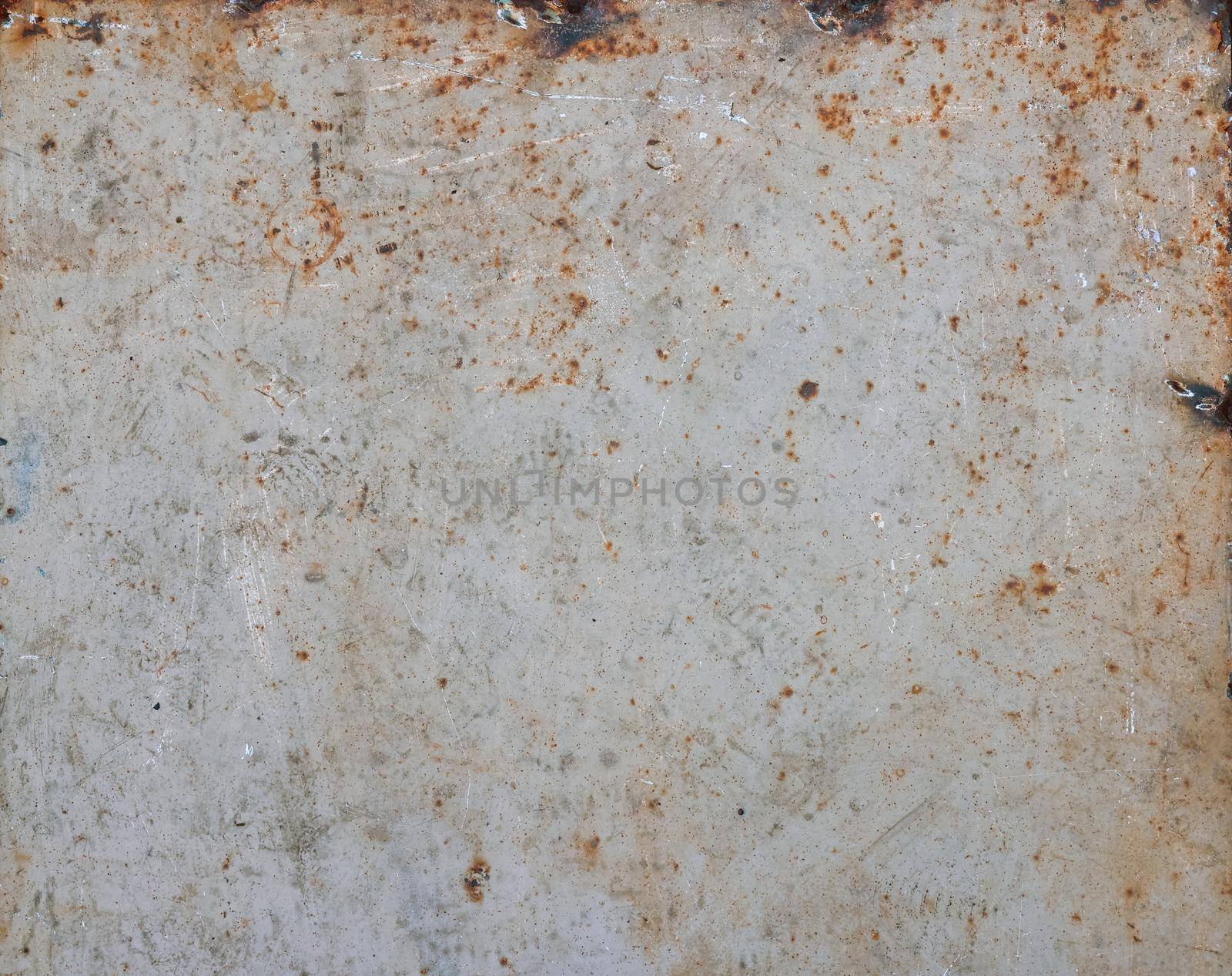 Close up grunge abstract uneven background texture of vintage weathered corroded gray uneven metal surface with rust stains