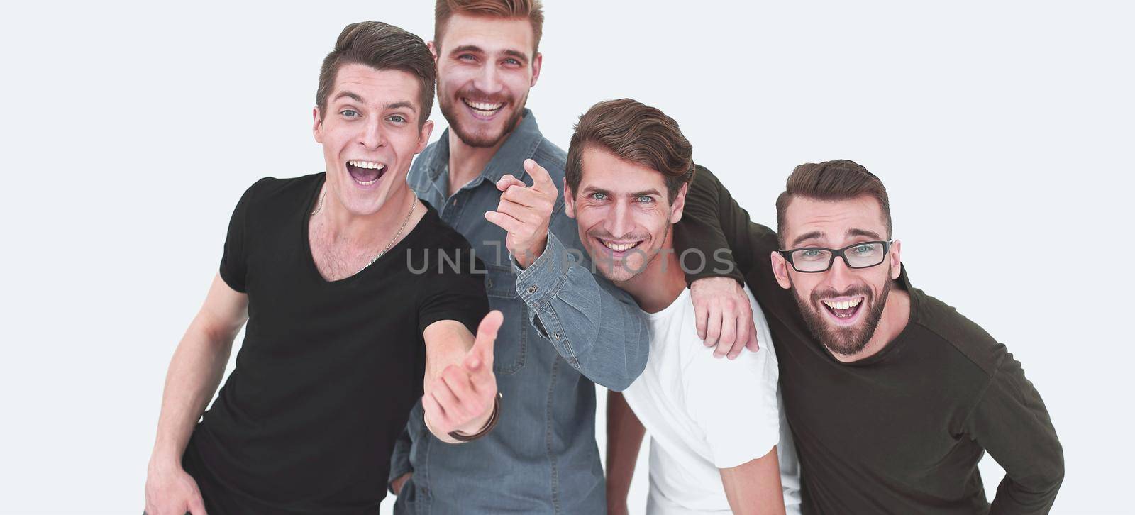 casual men pointing at camera on white background by asdf