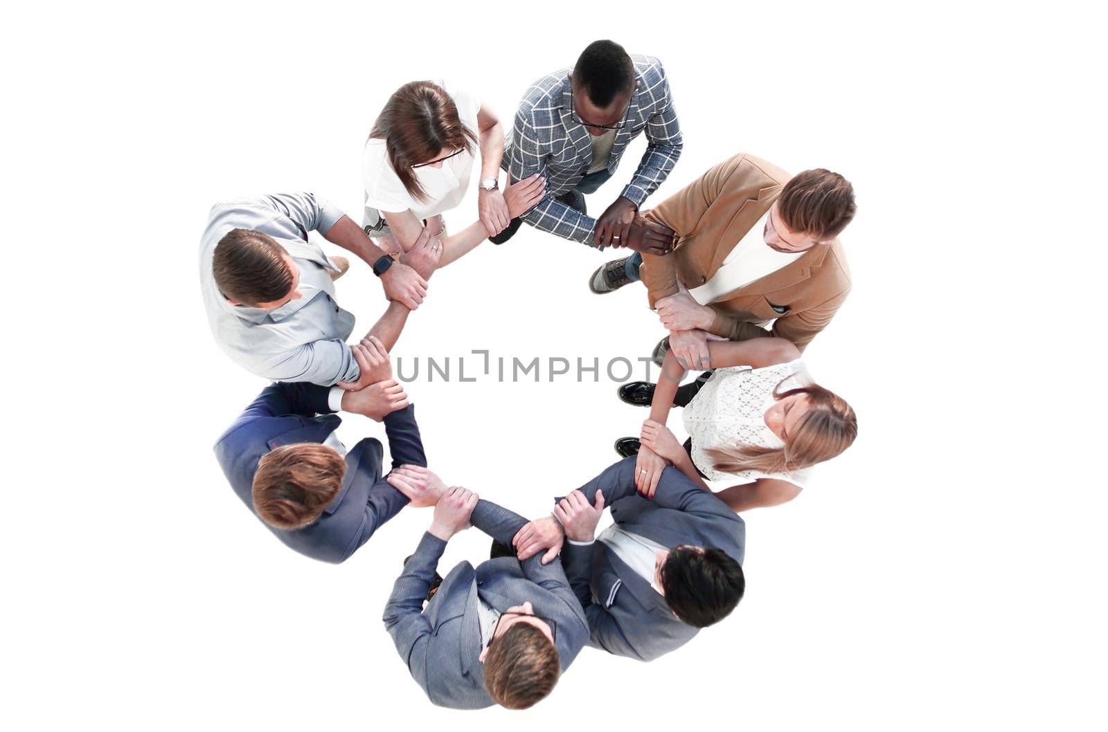 top view.the business team holds each other's hands.the concept of team building