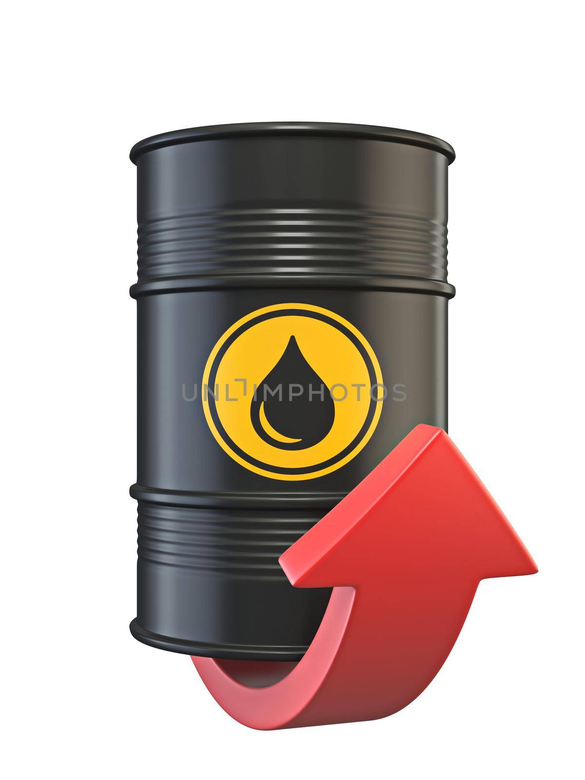 Oil barrel with red arrow 3D rendering illustration isolated on white background