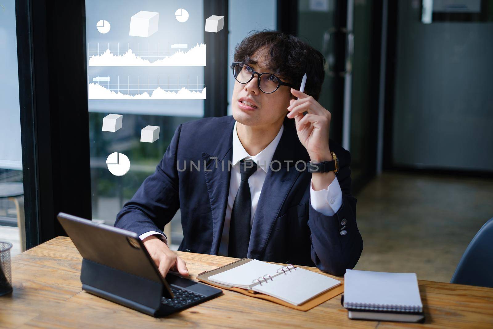 businessman working with modern technology digital tablet. cyber security internet and networking concept