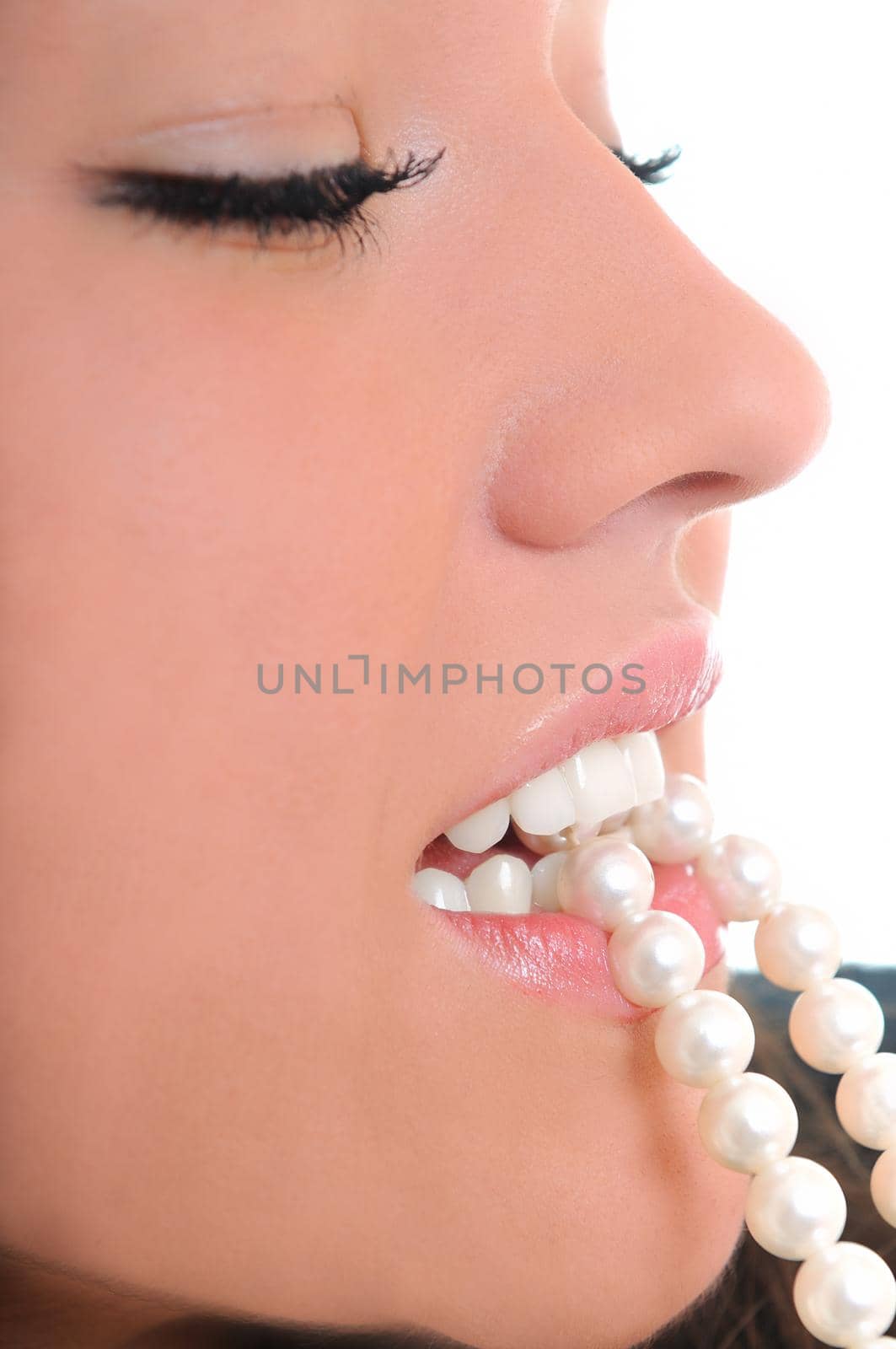 woman teeth pearl isolated lips mouth lipstick red white face